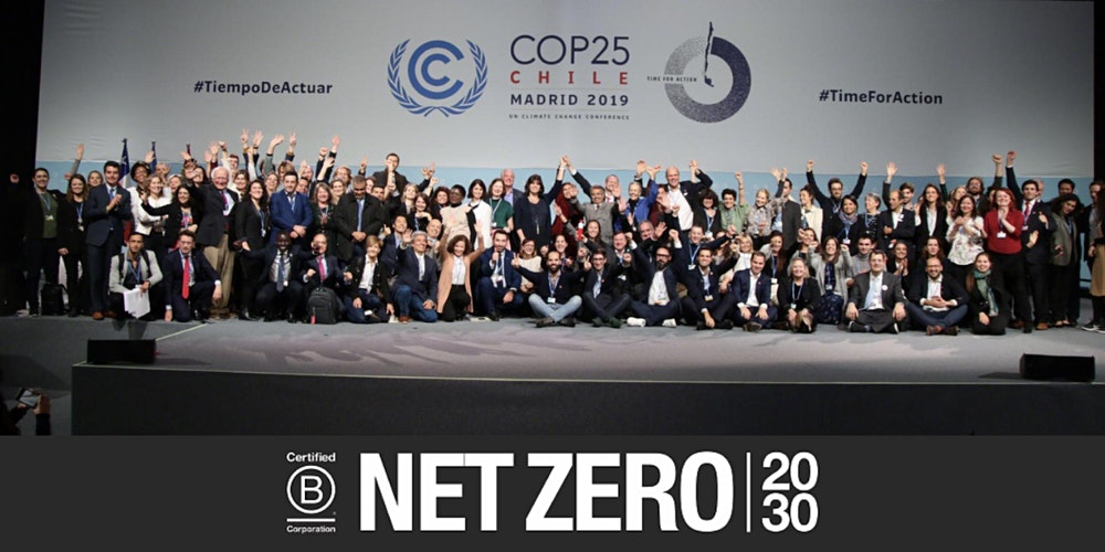 Mónica Navarro with the Net Zero 2030 community on stage at COP25 Madrid 2019