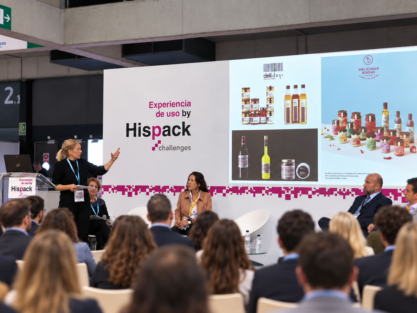 Mónica Navarro on a panel at the Hispack conference
